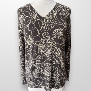 Chico's Womens Size‎ 3 Large Sweater Top Shirt Lightweight Brown Floral V-Neck